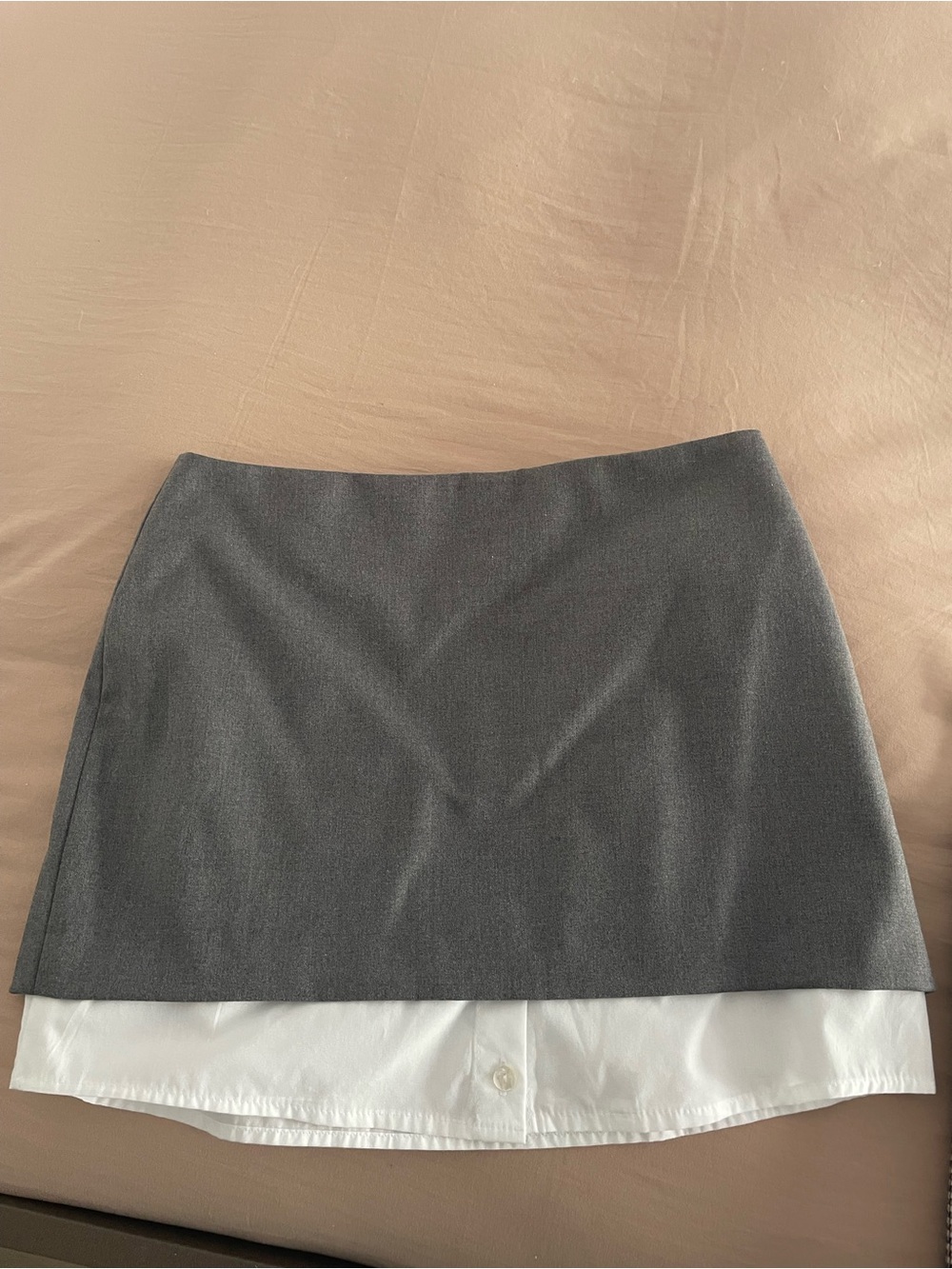 Gray Mini Skirt with White Shirt Hem